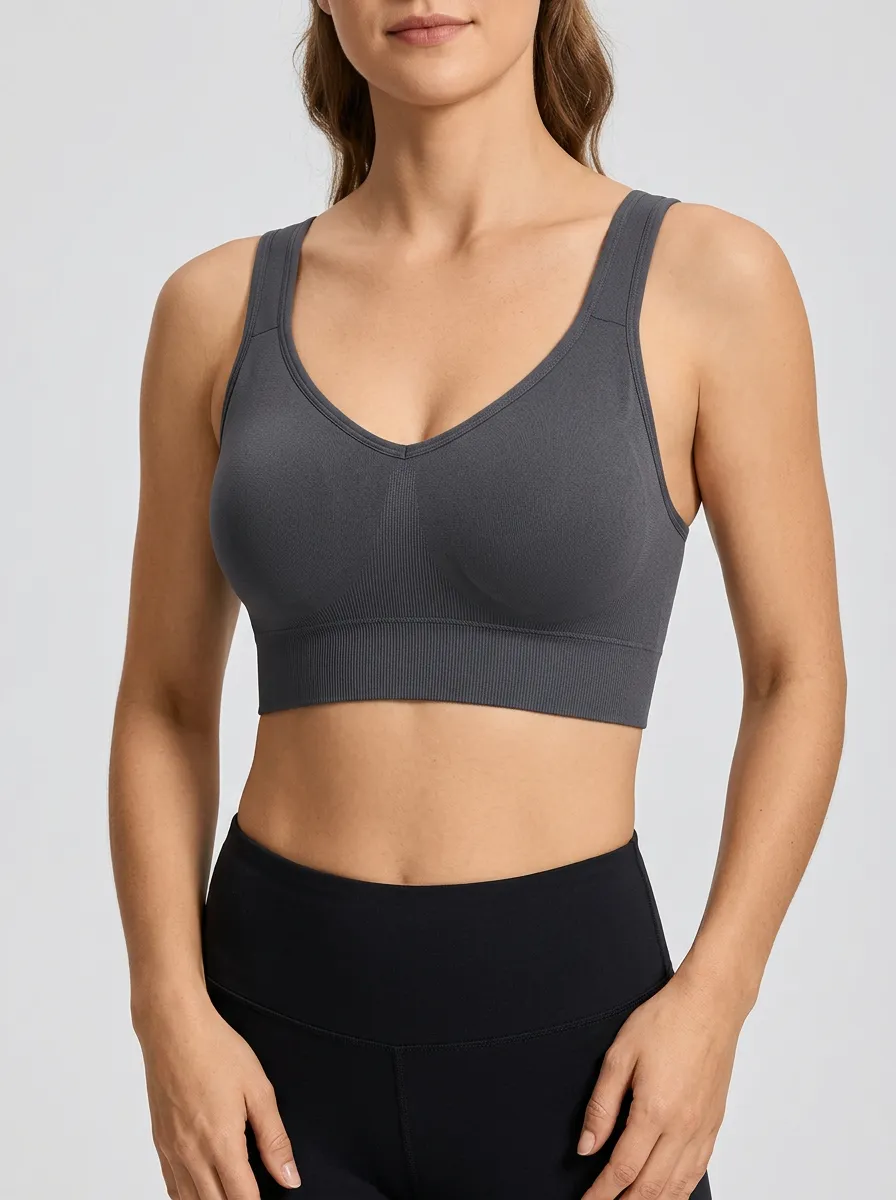 Women's V-Neck Ribbed Seamless Sports Bra