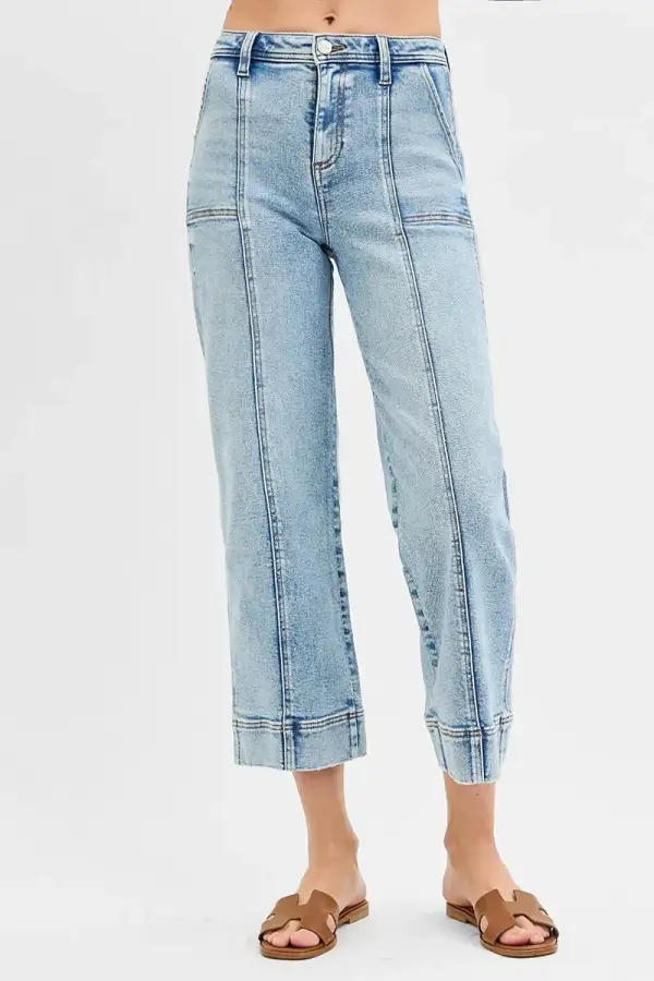 High Waist Wide Leg Seam Denim Jeans
