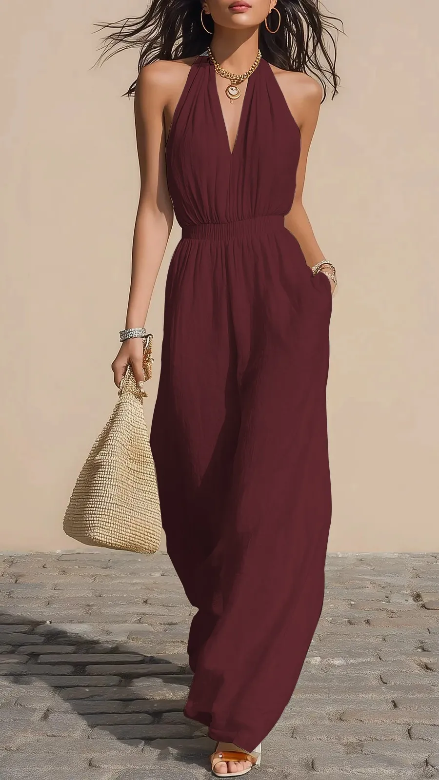 Pleated Wide Leg Jumpsuit