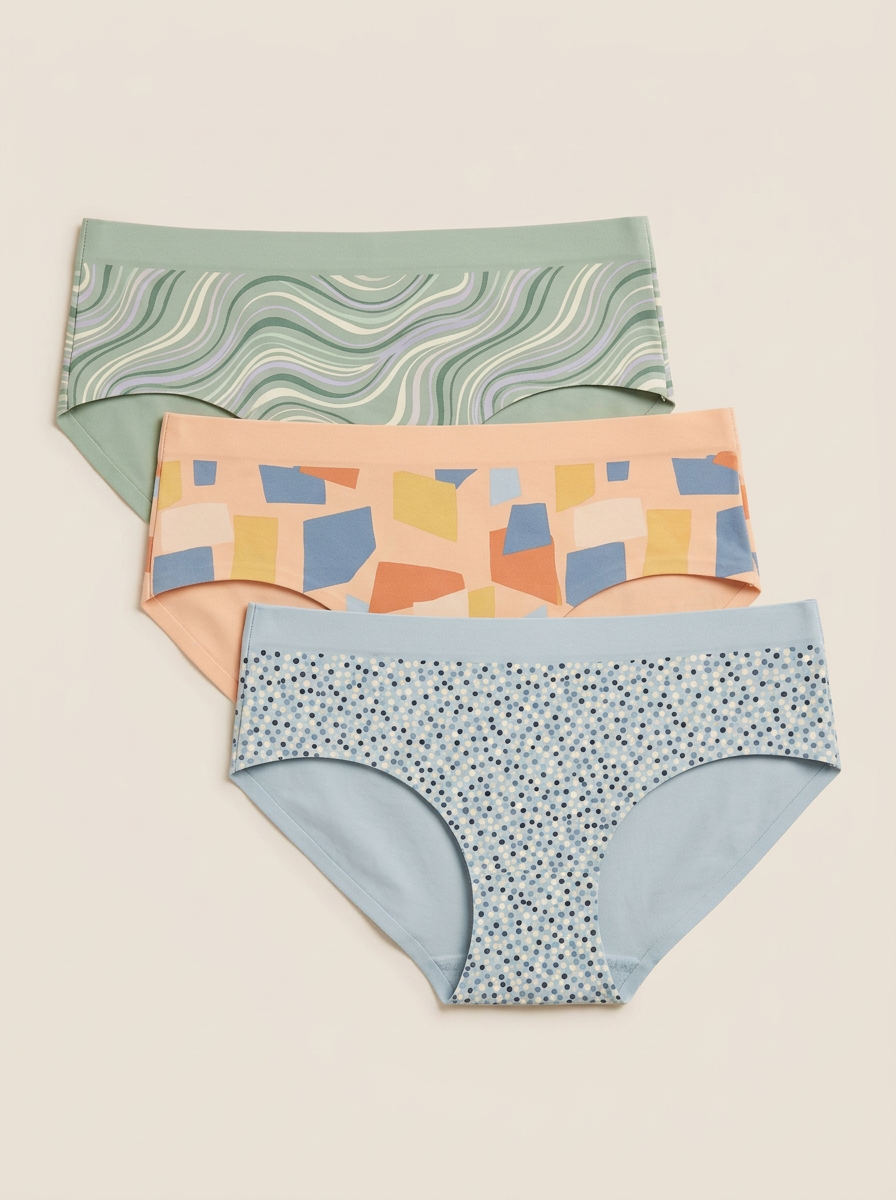 Women's Abstract Geometric Polka Dot Three-Pack Panties