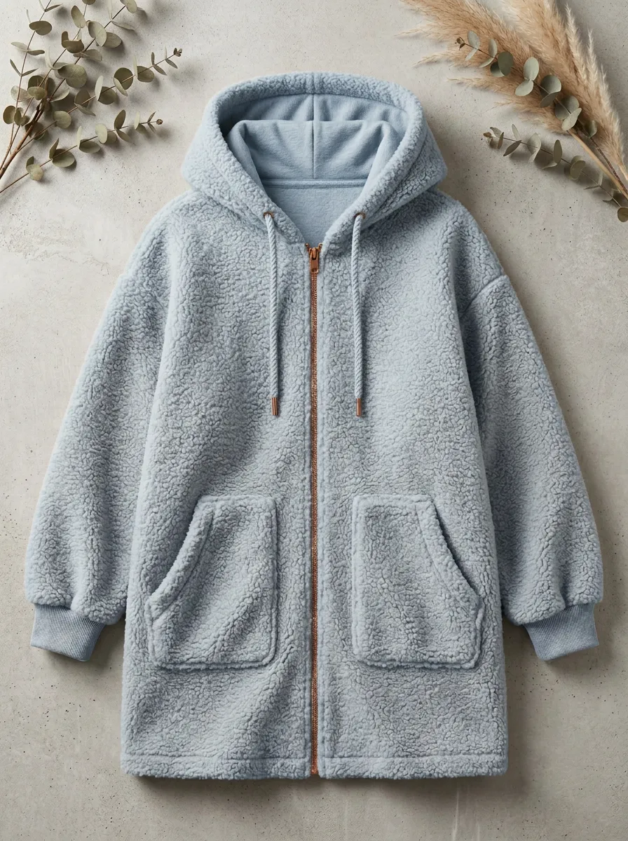 Cold-Weather Fleece Zip-Up Hooded Cardigan