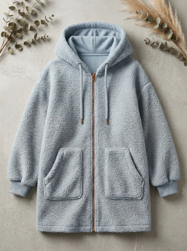 Cold-Weather Fleece Zip-Up Hooded Cardigan