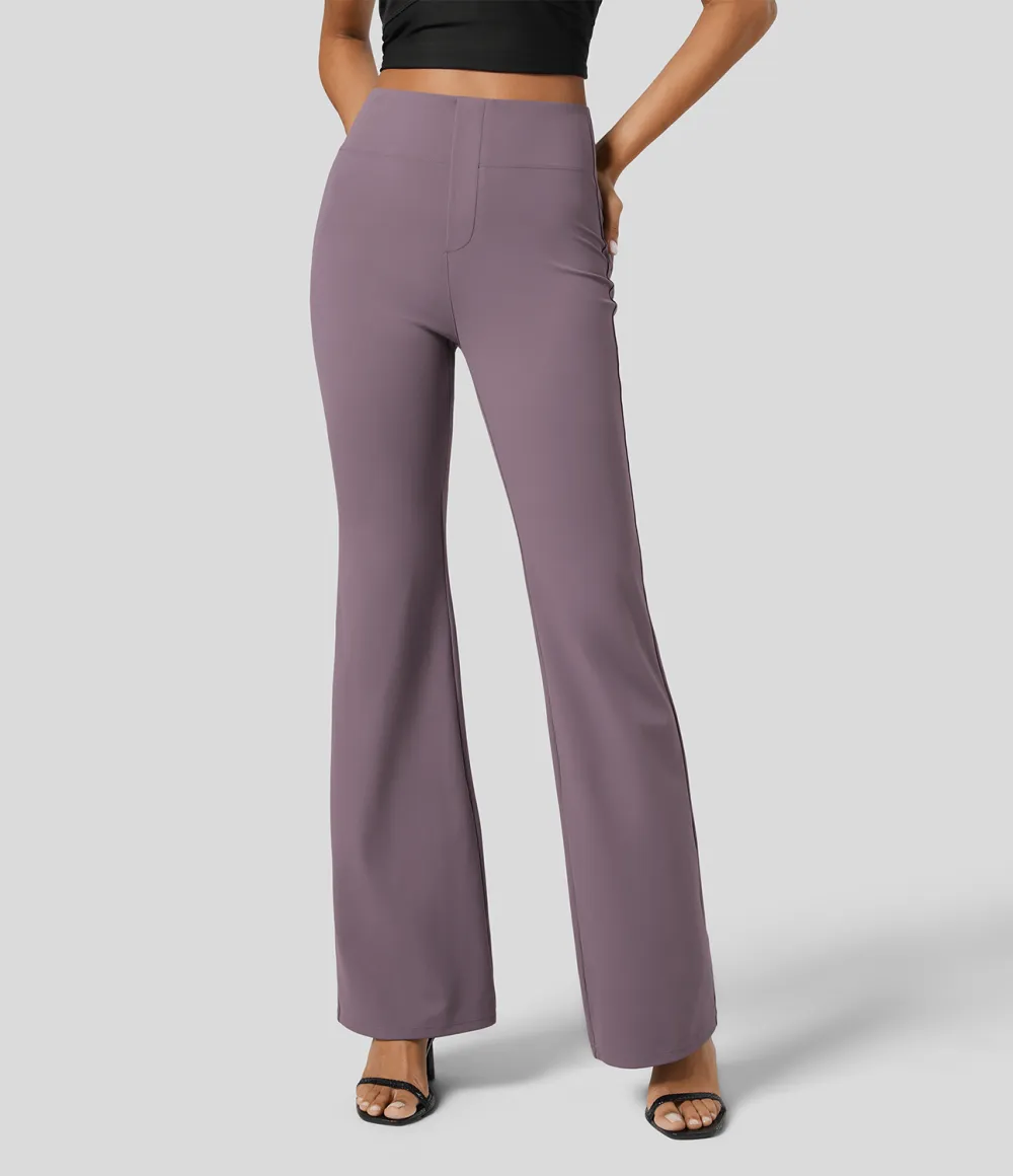  High Waisted Back Side Pocket Slight Flare Work Pants