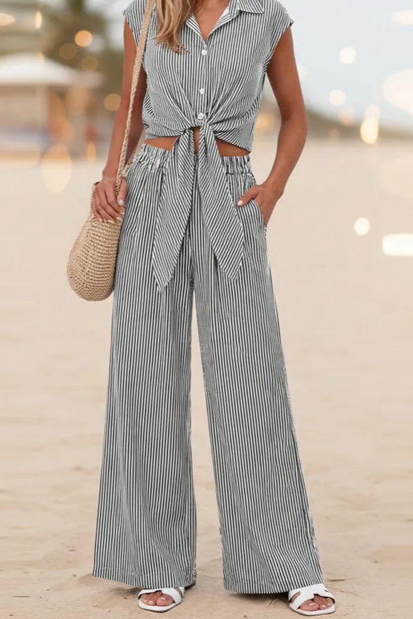Wide-Leg Sleeveless Striped Women's Matching Set