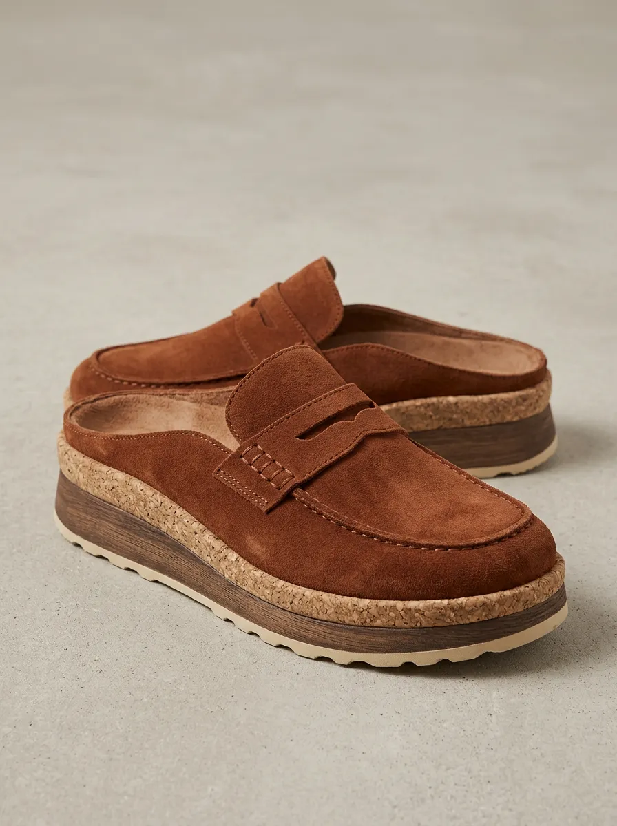 Women's Platform Clog Style Casual Suede Wood Sole Loafers
