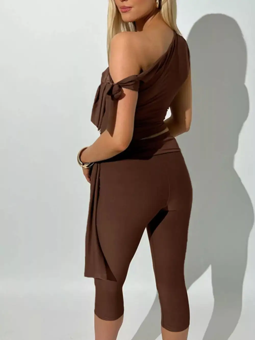 Tied One Shoulder Top and Capris Set