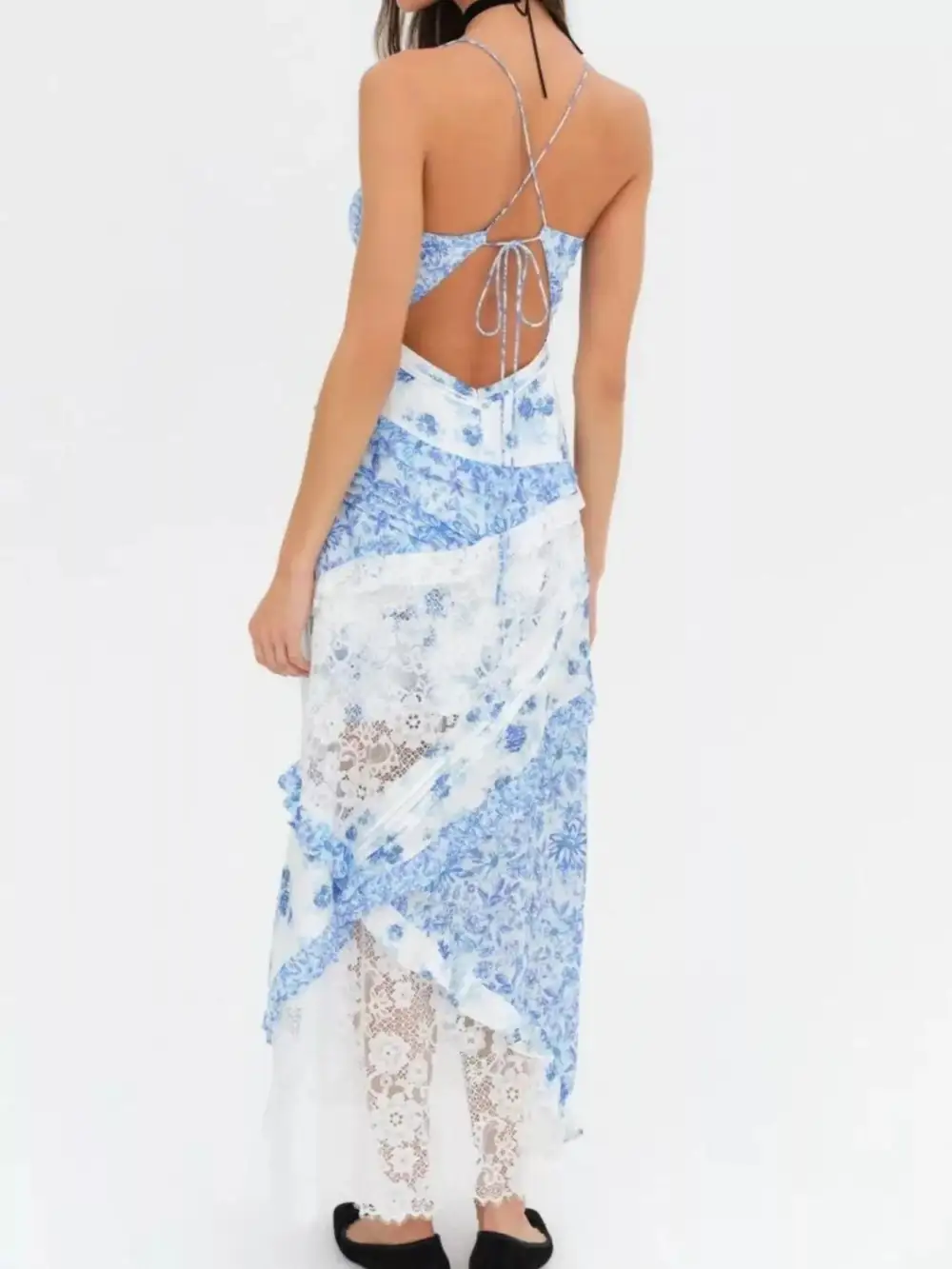 Floral Lace V Neck Maxi Dress