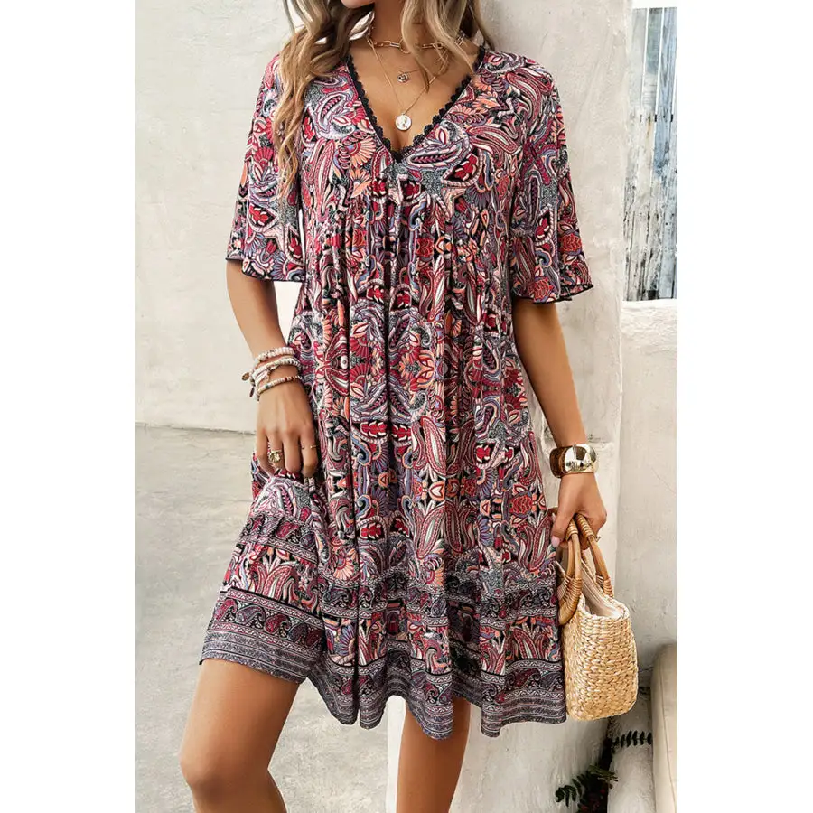 V-Neck Half Sleeve Mini Dress