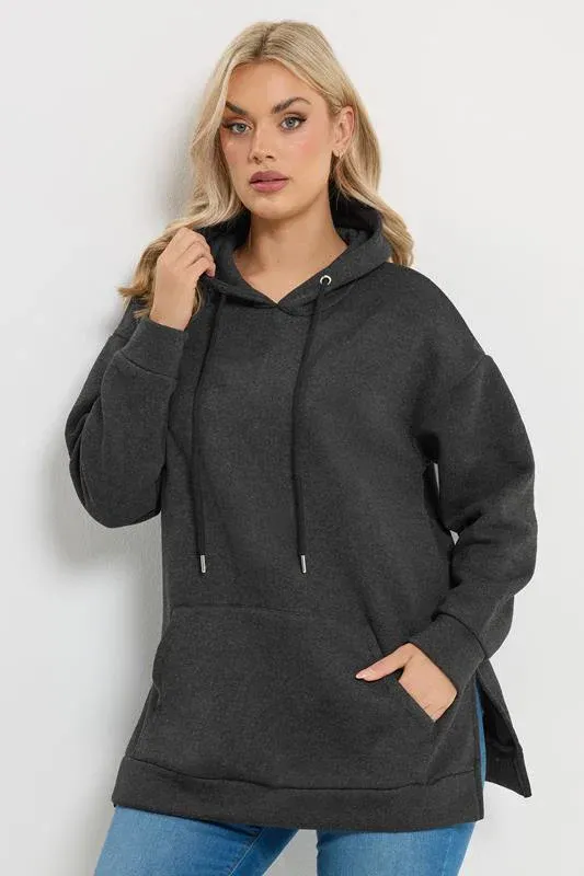 Grey Seam Detail Drawstring Hoodie