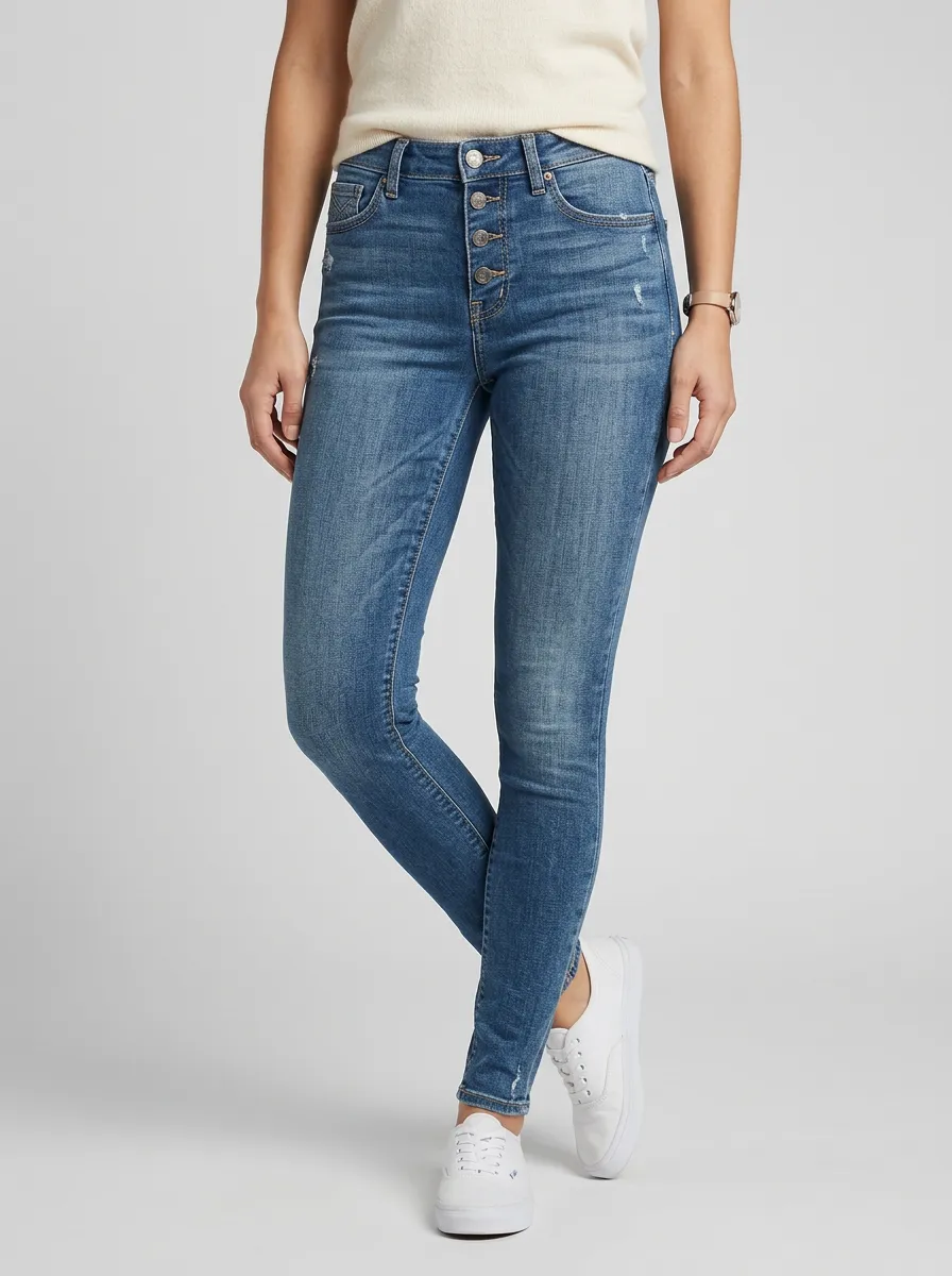 Women's High-Rise Button-Fly Distressed Slim Jeans