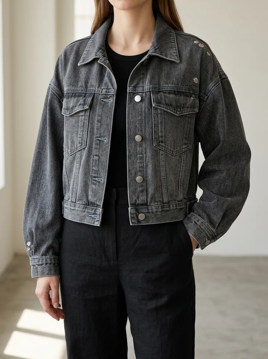 Women's Casual Denim Jacket with Fitted Detail