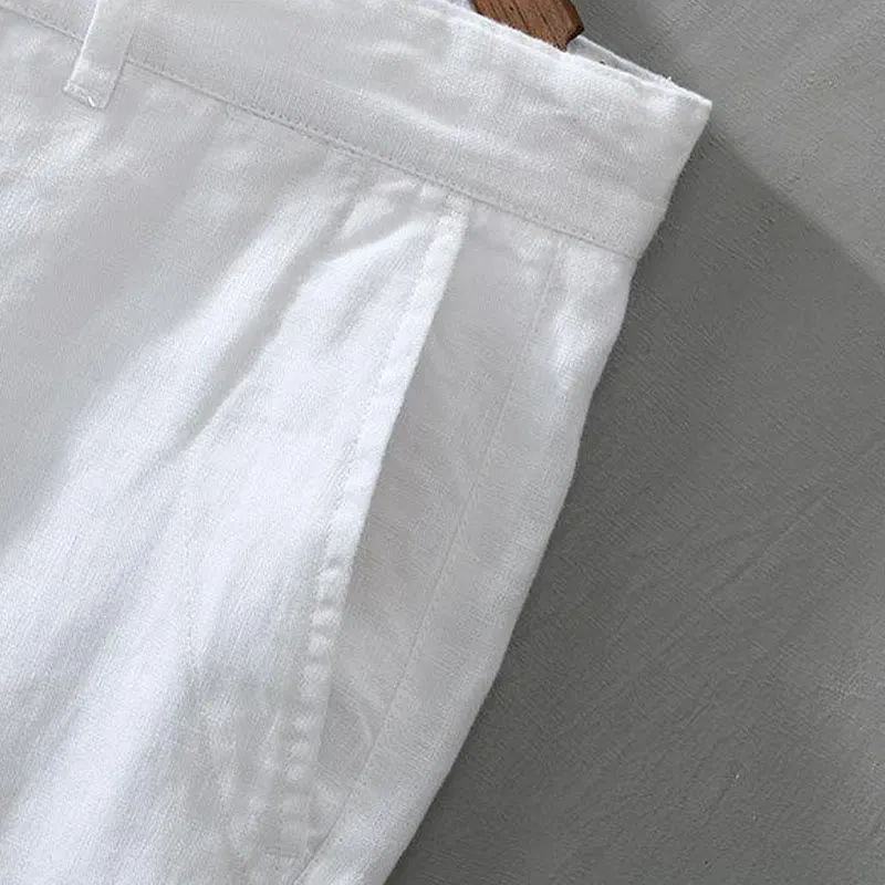 Drawstring Linen Blend Shorts