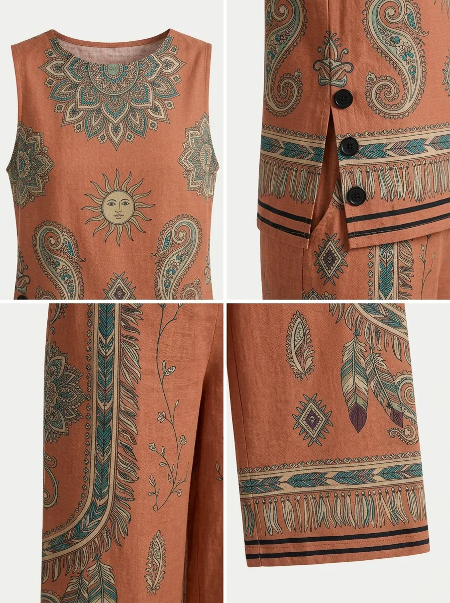 Women's Bohemian Sun Paisley Printed Sleeveless Set
