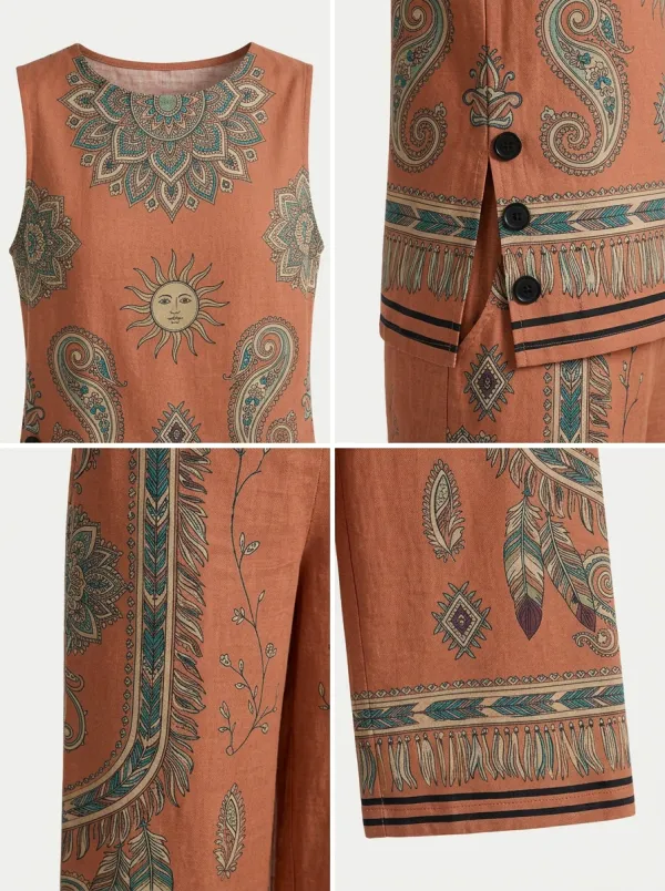 Women's Bohemian Sun Paisley Printed Sleeveless Set
