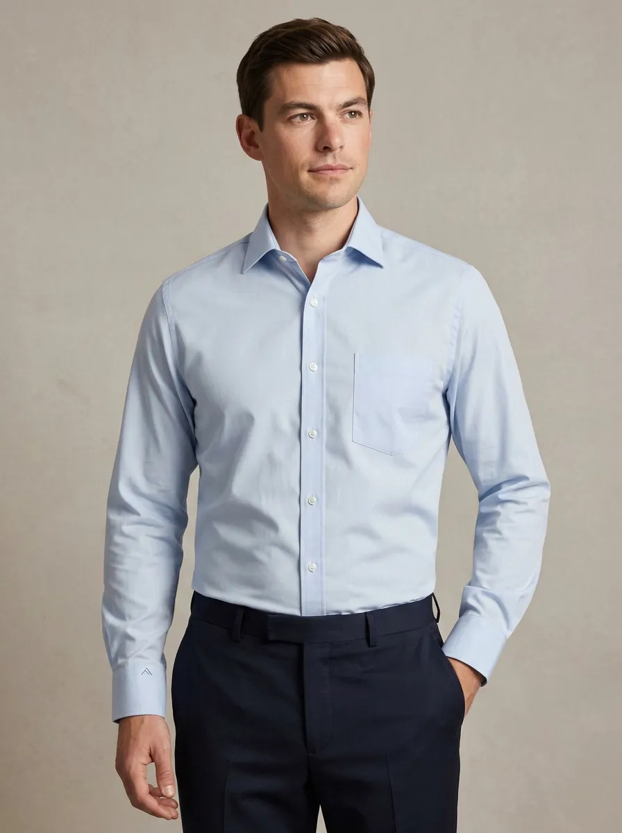 Men's Non-Iron Cotton Light Blue Solid Formal Shirt