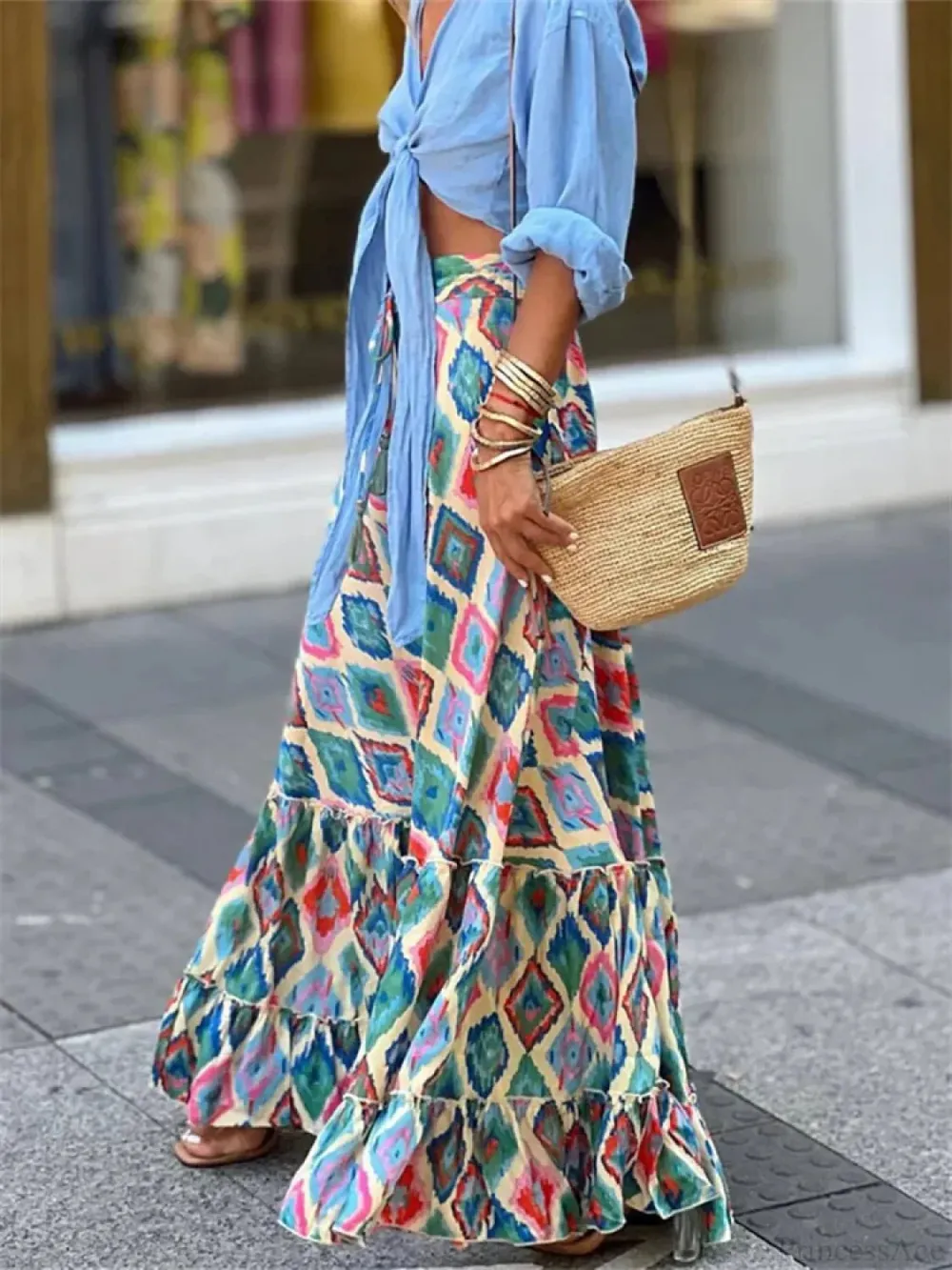 Layered Floral Printed Ruffle Skirt