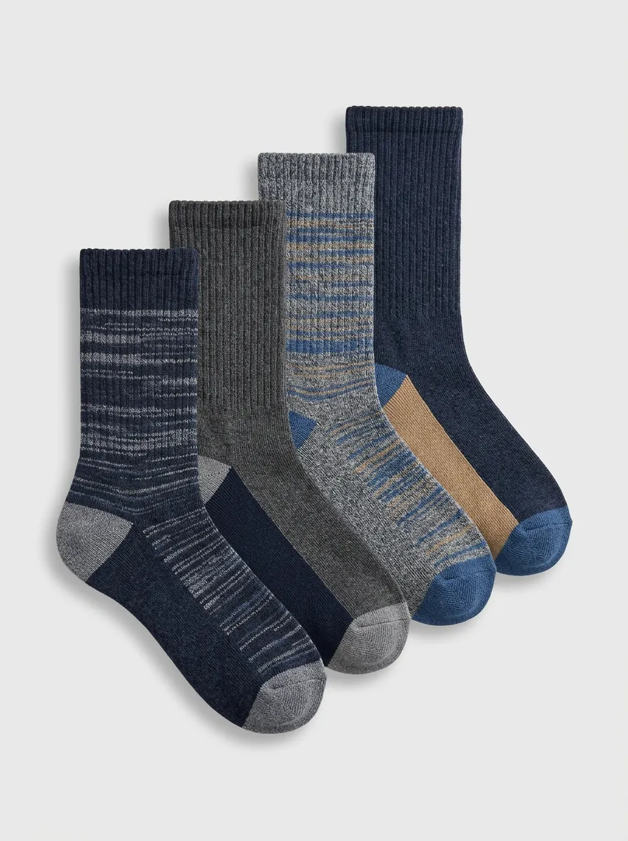 Striped Heathered Texture Textured Ribbed Texture Men's Crew Socks Four-Pair Pack