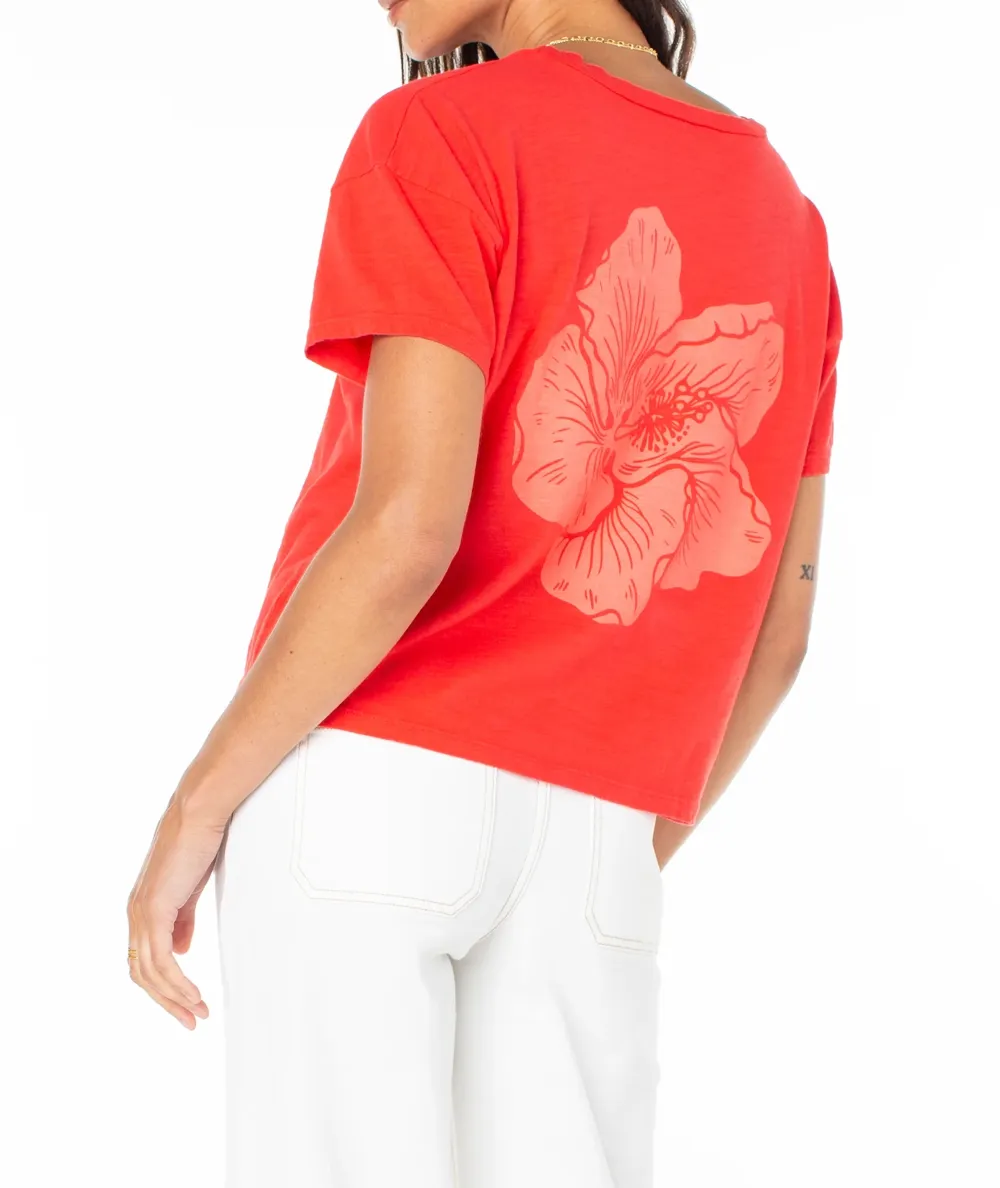 Red Hibiscus Flower Printed T-Shirt