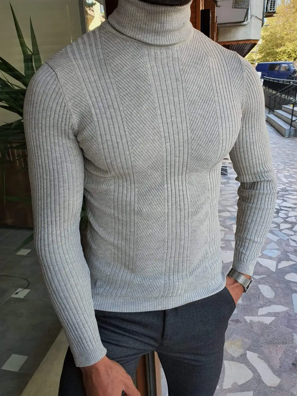 Refined Slim Fit Striped Turtleneck Sweater