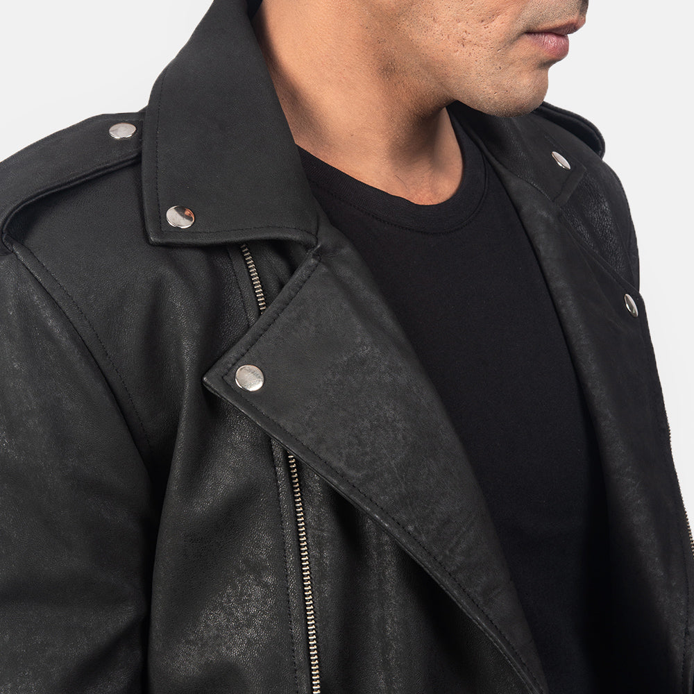 Men's Modern Biker Leather Distressed Jacket