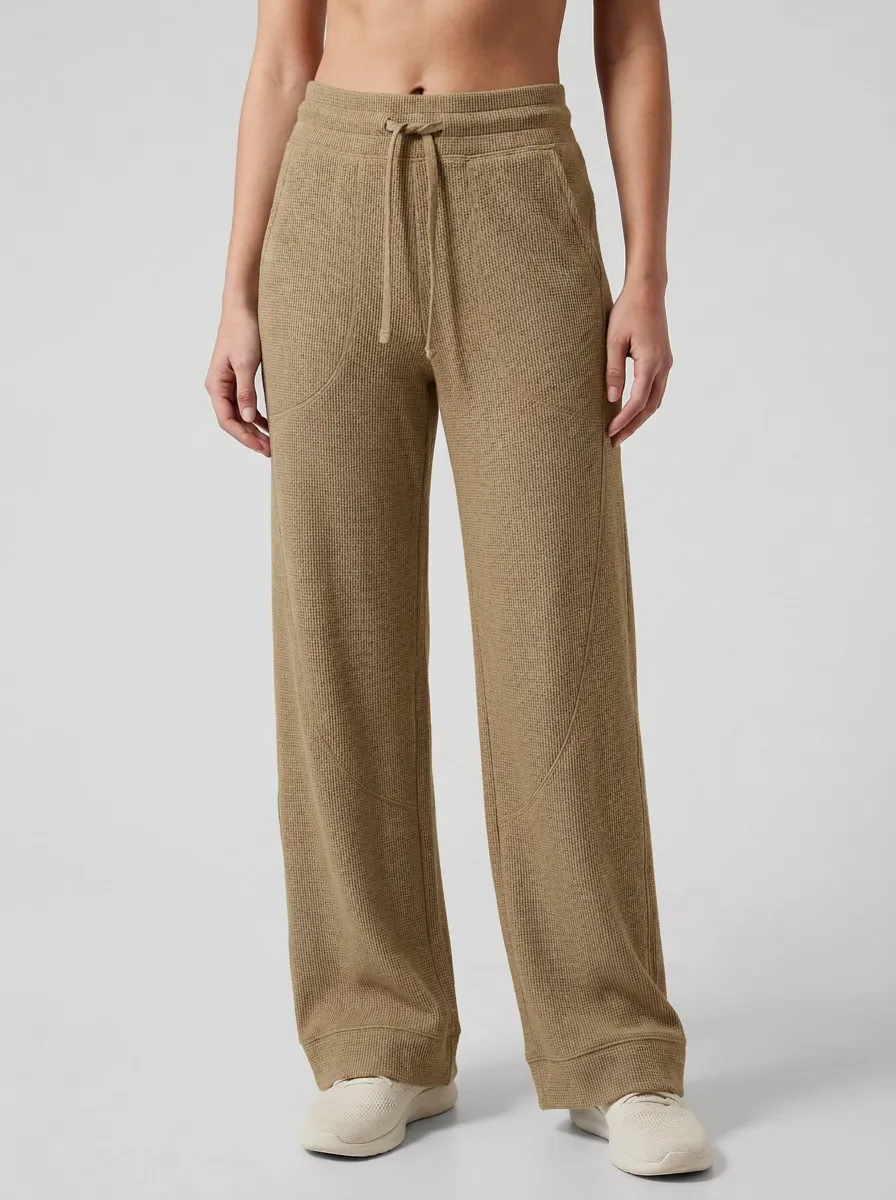 Women's Casual Waffle Knit Drawstring Wide Leg Lounge Pants