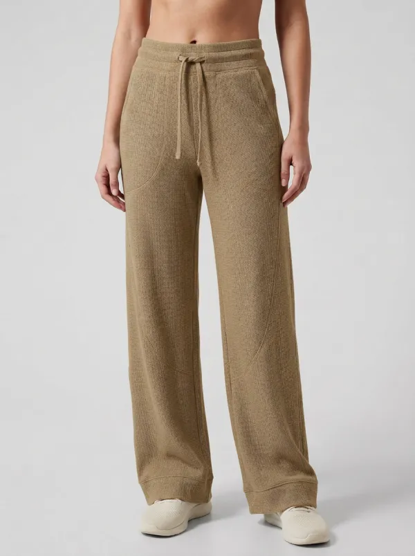 Women's Casual Waffle Knit Drawstring Wide Leg Lounge Pants