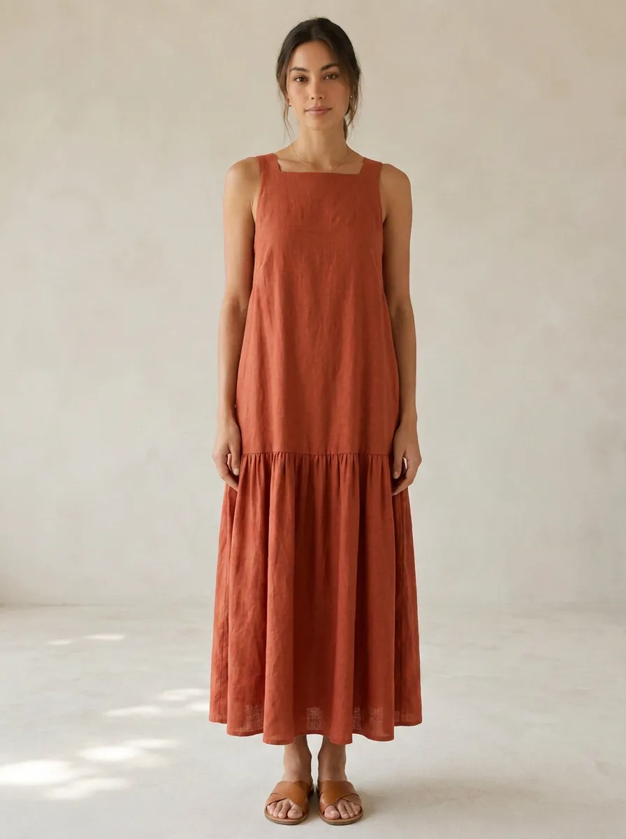 Women's Easy-Fit Casual Tie-Strap Linen Maxi Backless Dress