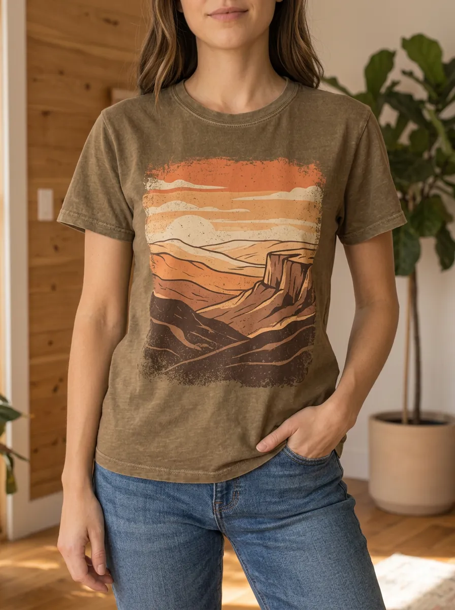 Women's Nature Lover Desert Canyon Landscape Printed T-shirt
