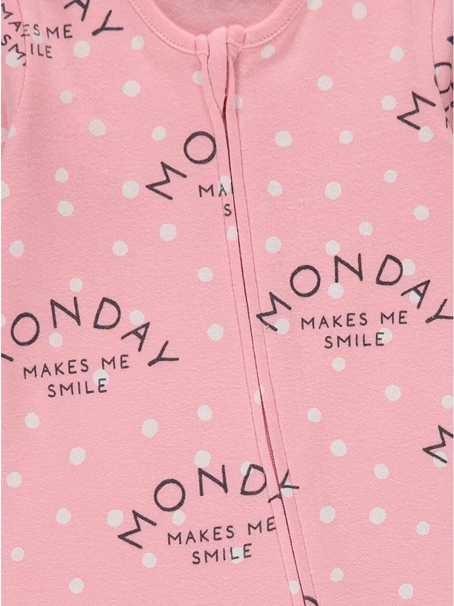 Pastel Spotty Days of the Week Sleepsuits 2 Way Zip Fastening 7 Pack