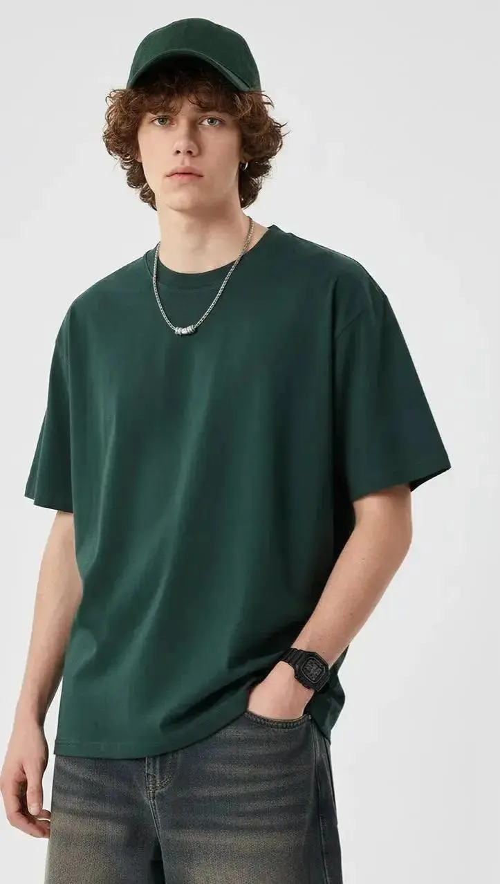 Men's 230G 100% Cotton Heavyweight Round Neck Short-Sleeve T-Shirt Unisex Loose Fit Tees
