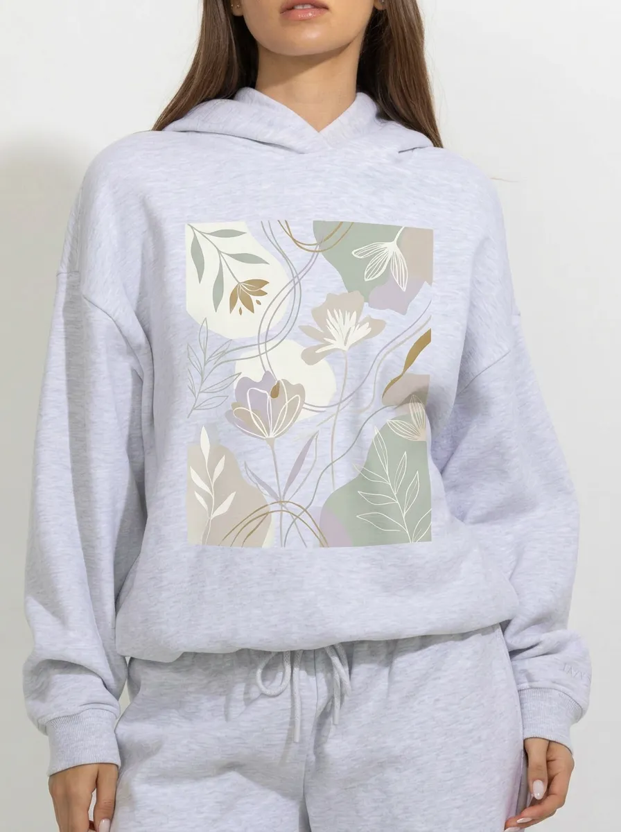 Women's Abstract Floral Botanical Art Printed Hoodie