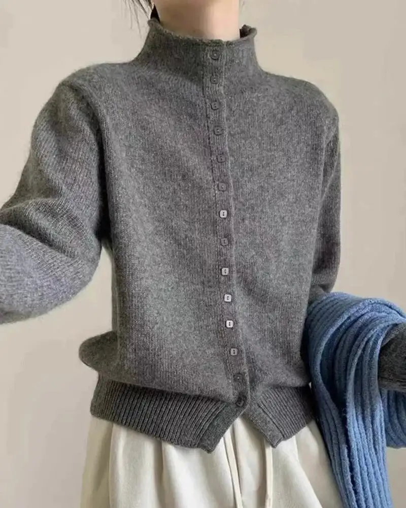 Polyester-Blend Button-Front Cardigan