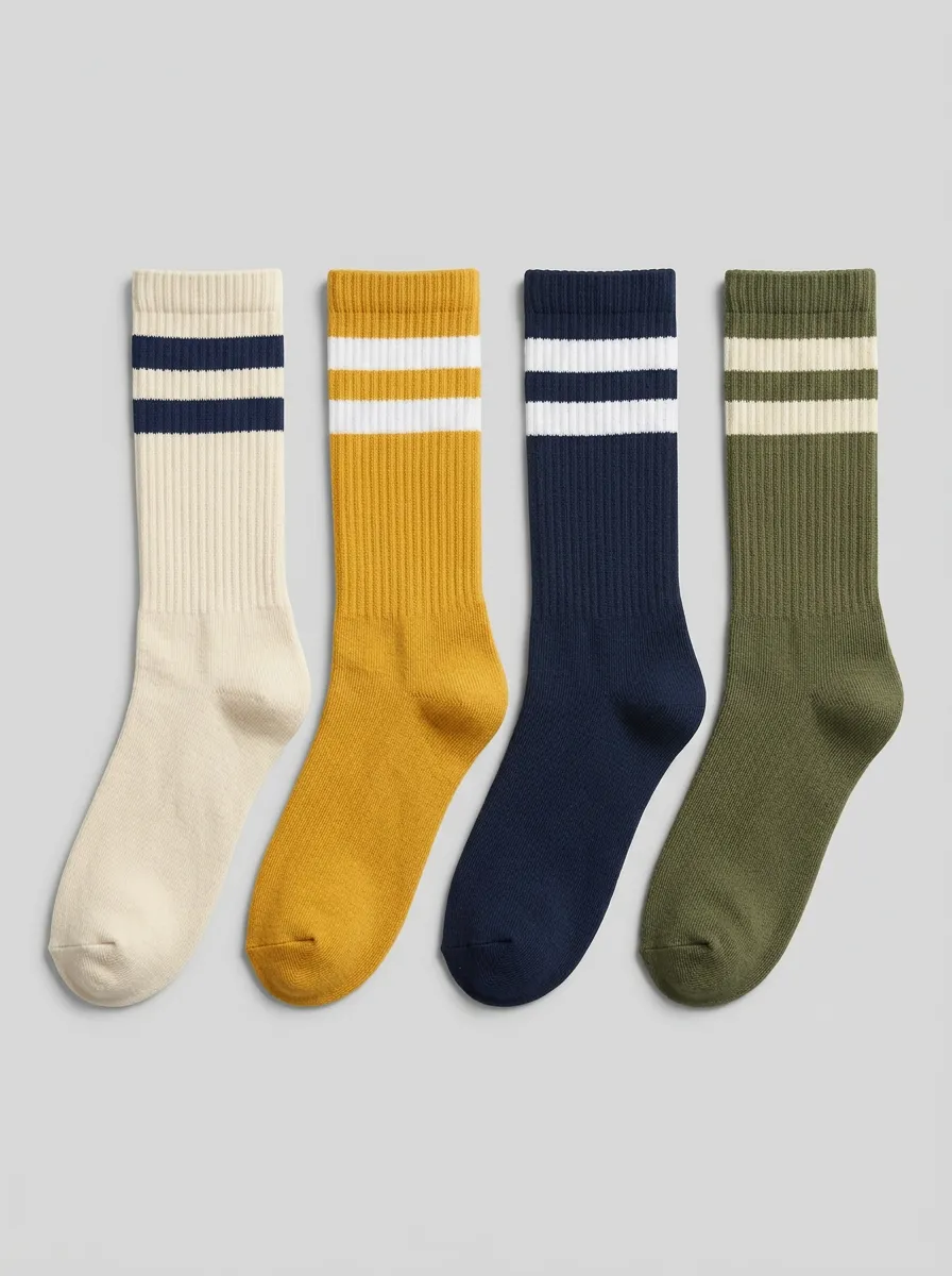Women's Vintage Ribbed Double-Stripe Crew Socks 4-Pack