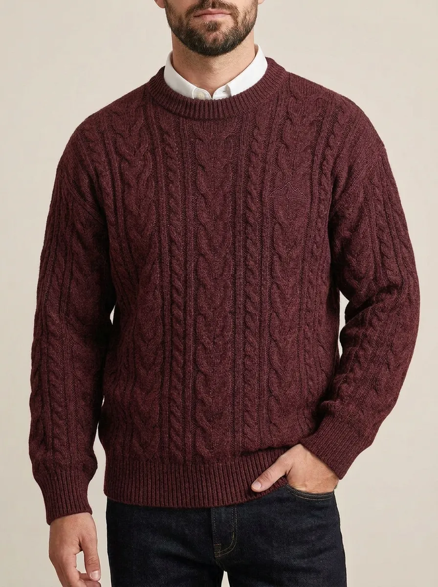 Men's Charcoal Grey Crewneck Cable Knit Sweater
