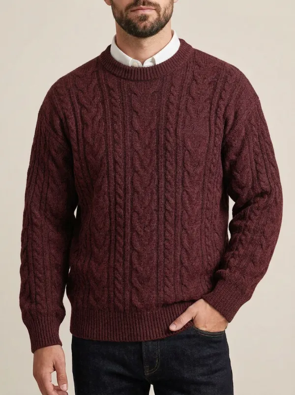 Men's Charcoal Grey Crewneck Cable Knit Sweater