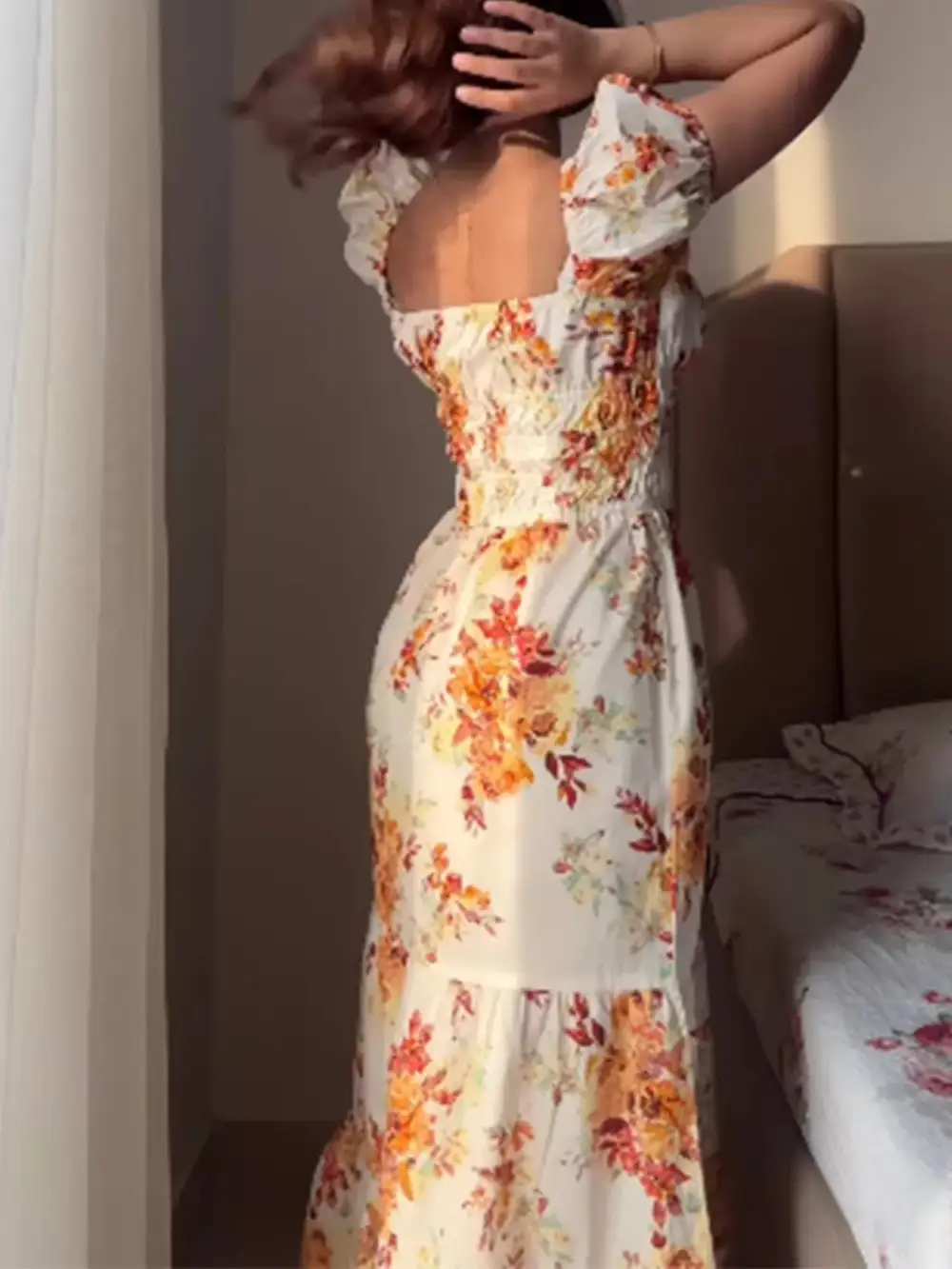 Floral Printed Short Sleeve Dress Casual