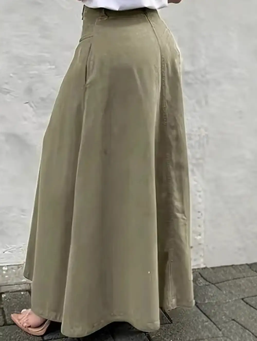 Button Front Slit A-Line Midi Skirt