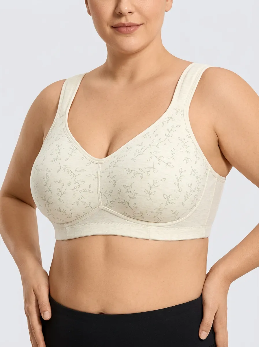 Women's Plus Size Off-White Botanical Leaf Full-Coverage V-Neck Wireless Bralette
