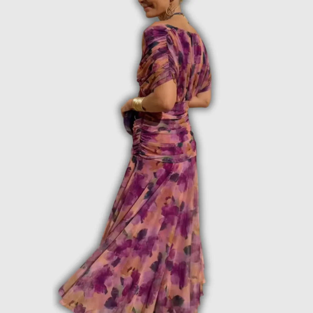 V-Neck Floral Printed Casual Dress
