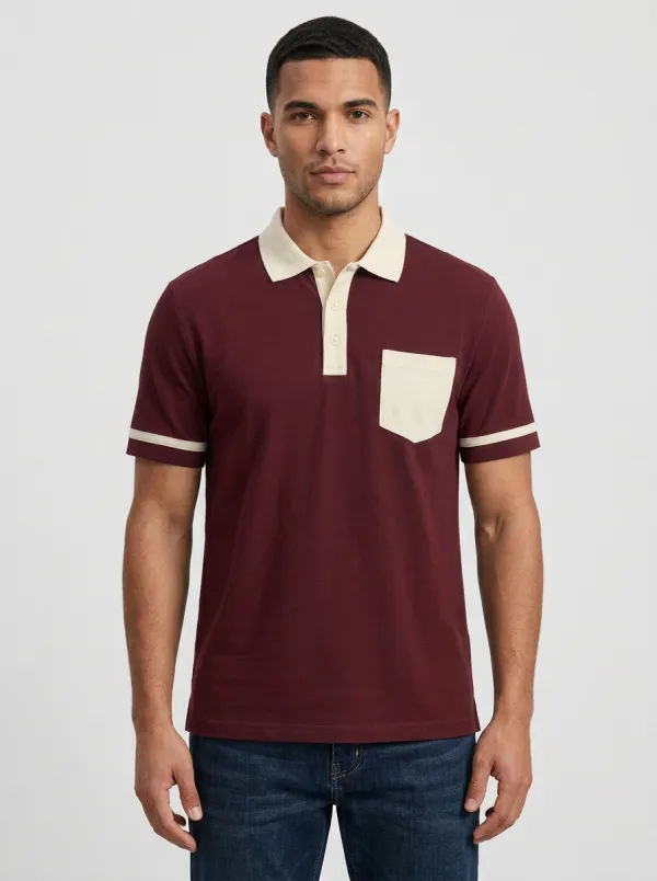 Men's Navy Blue Contrast Pocket Colorblock Polo Shirt