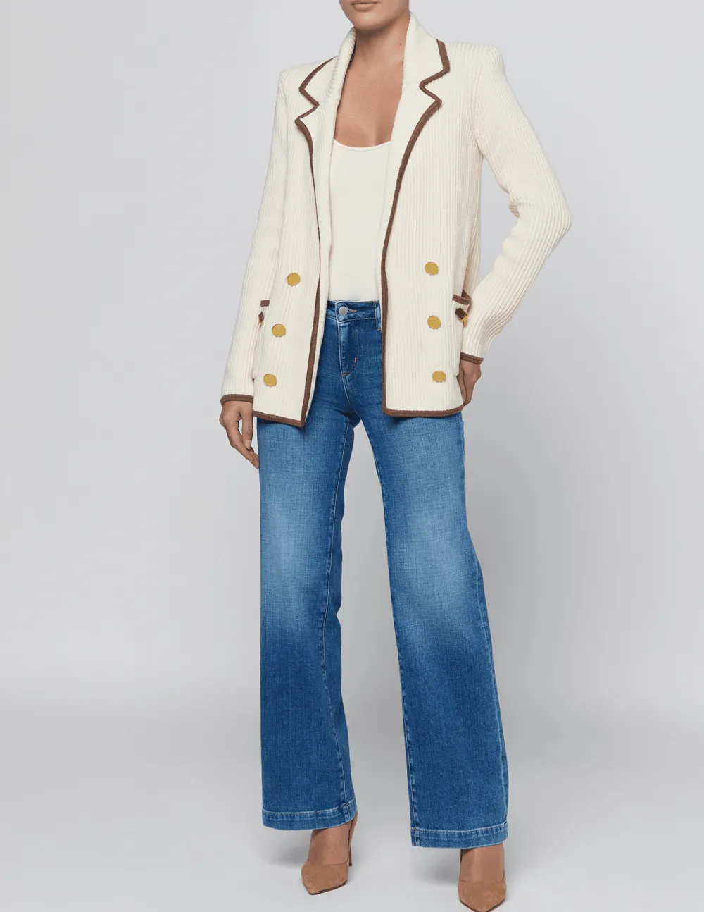 Wool Silk-Blend Ribbed Contrast-Trim Knit Jacket