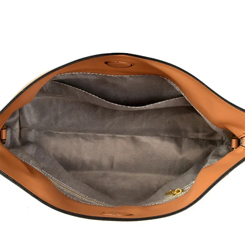 Minimalist Camel Leather Drawstring Shoulder Bag