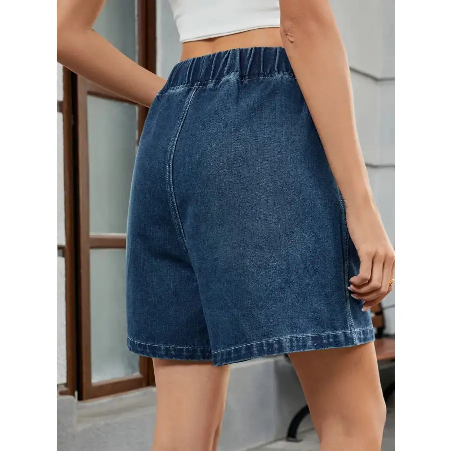 Elastic Waist Pocketed Denim Shorts