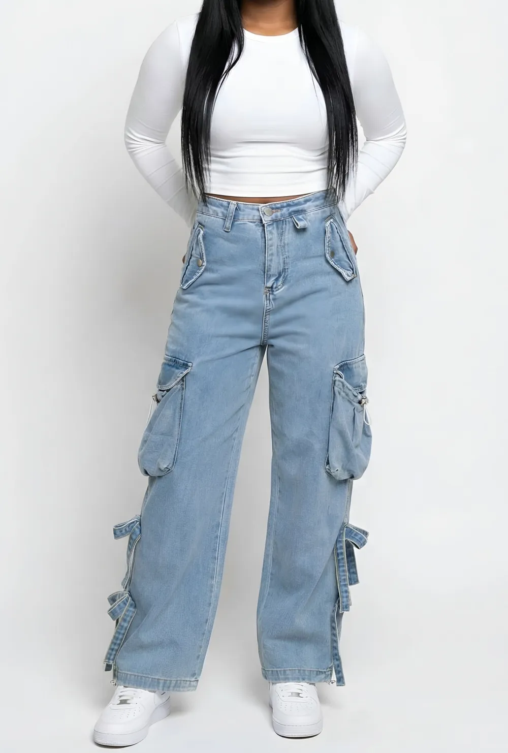 Mid-Rise Baggy Oversized Cargo Jeans