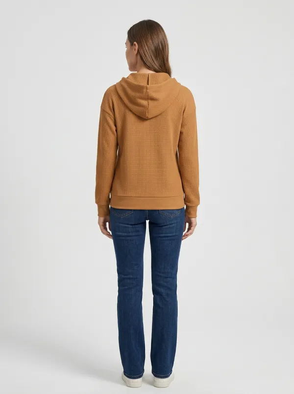 Women's Christmas Lantern Window Waffle-Knit Zip Hoodie