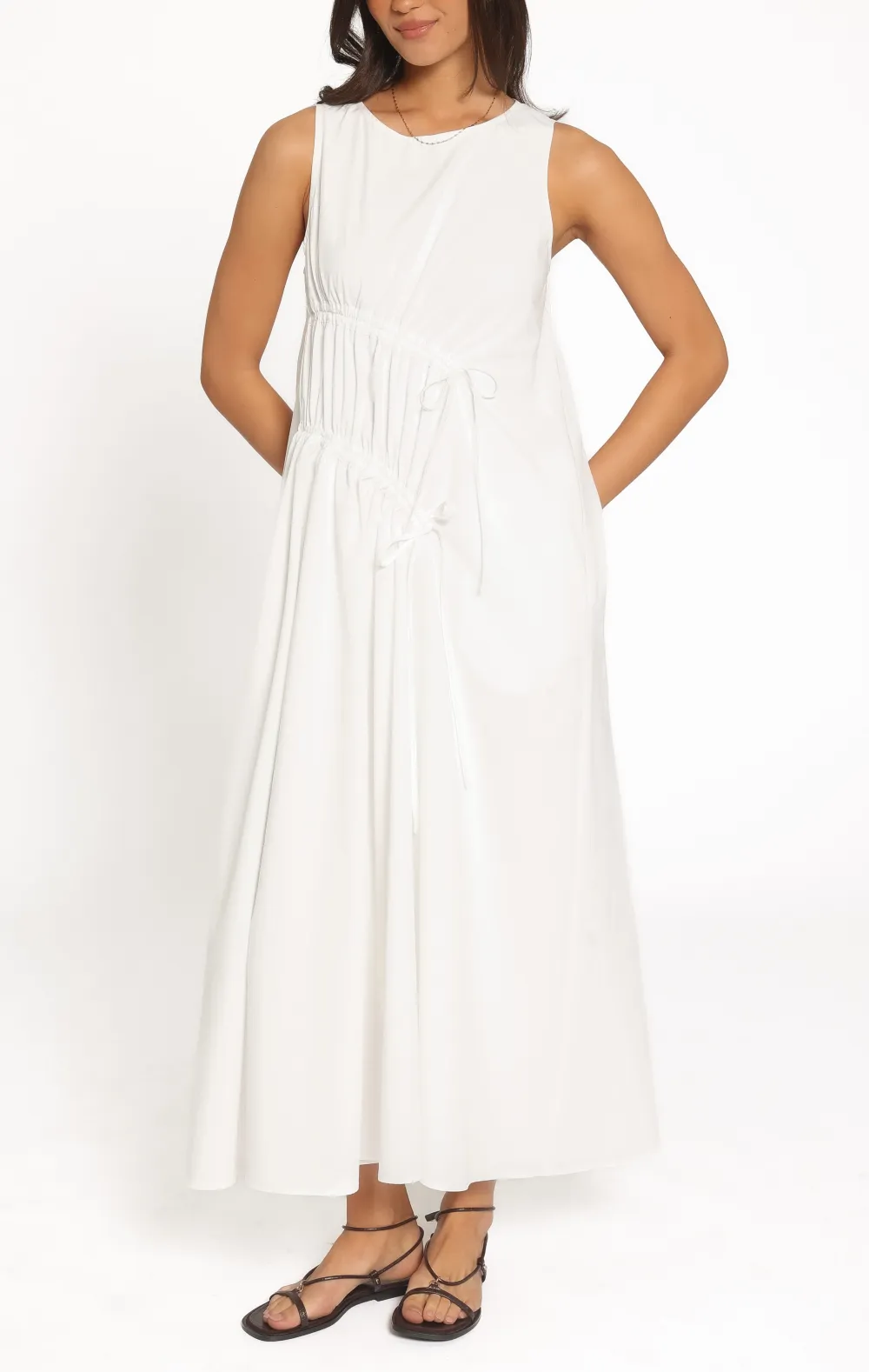 Button High Neck Maxi Dress