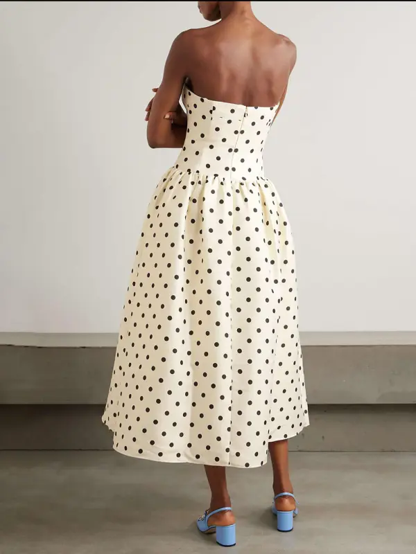 Classic Polka Dot Print Satin Midi Dress