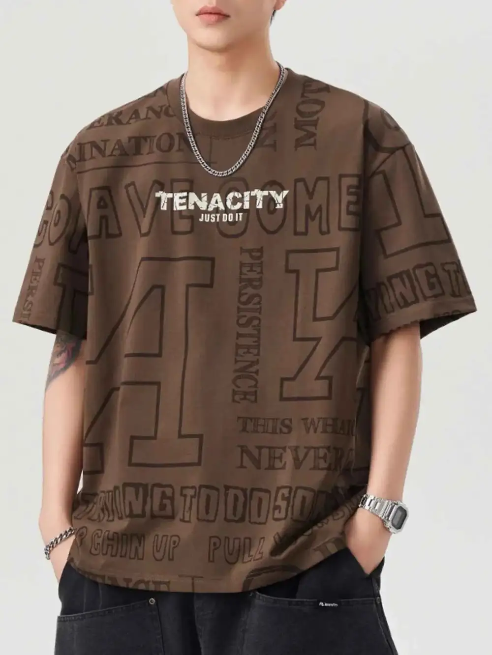 Modern Letter Round Neck Short Sleeve T-Shirt