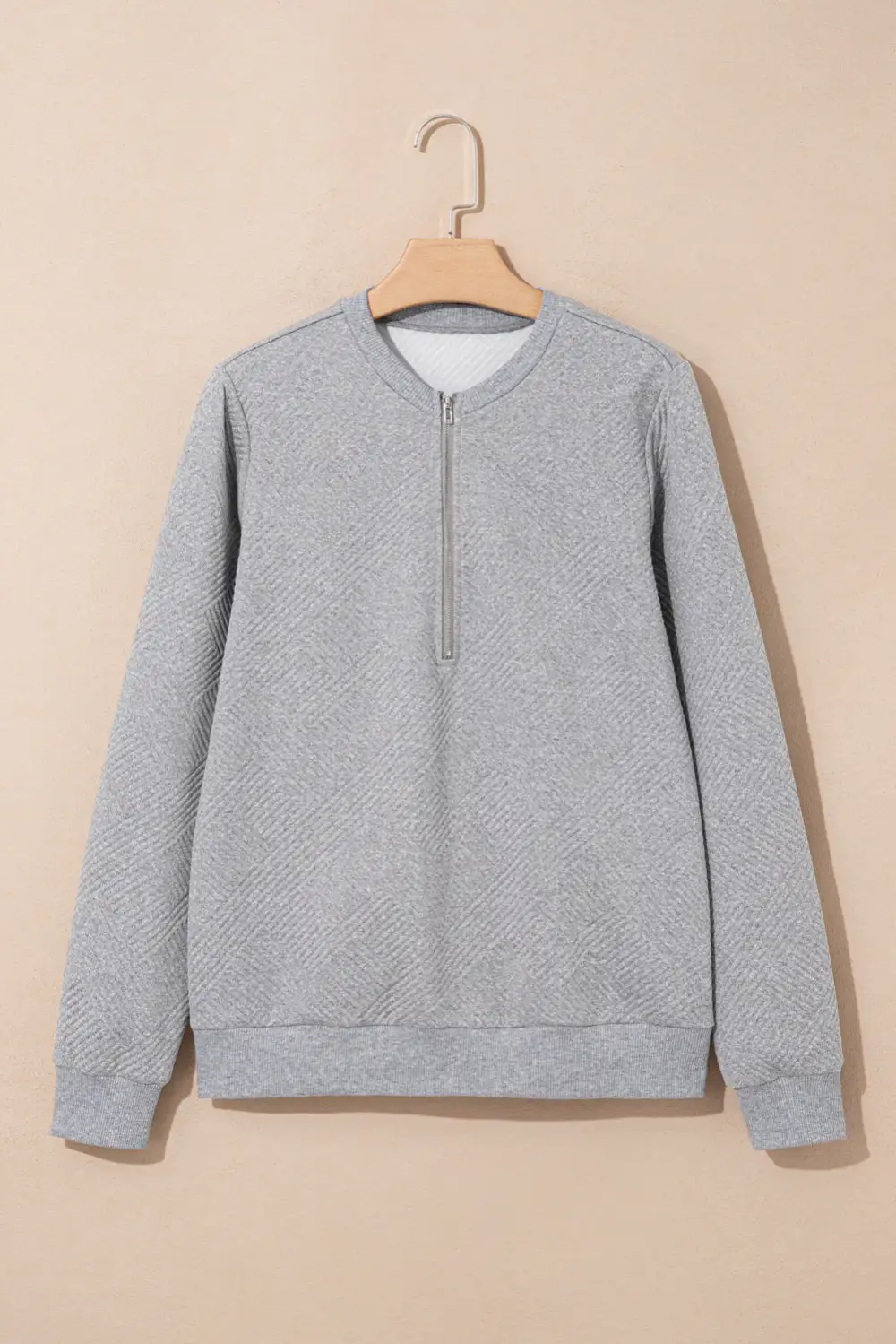 Relaxed Textured Zip Detail Zip Pullover Sweatshirt