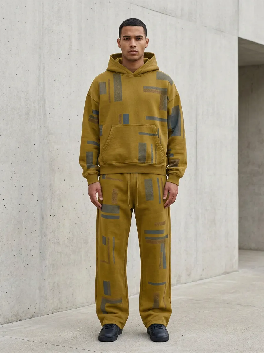 Hoodie Sweatpants Geometric Men's Two-Piece Tracksuit